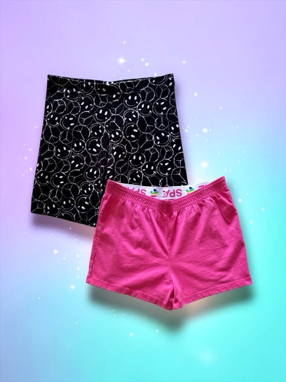 Wonder Nation Girls Plus Shorts Bundle Pink & Smiley Peace Black (10–12)